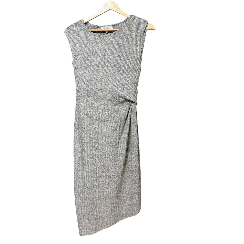 Love & Piece Collective Gray Ribbed Twist Waist Sleeveless Midi Dress S
